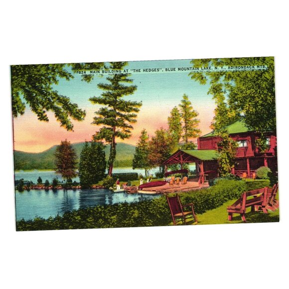 Main Building Hedges Blue Mountain Lake NY Adirondack Mountains Vintage Postcard - Picture 1 of 2